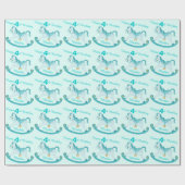 Aqua genaamd rocking horse 4de verjaardagspatroon  cadeaupapier (Vlak)