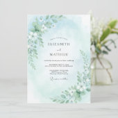 Aqua Gentle Bloom Bruiloft Kaart (Staand voorkant)