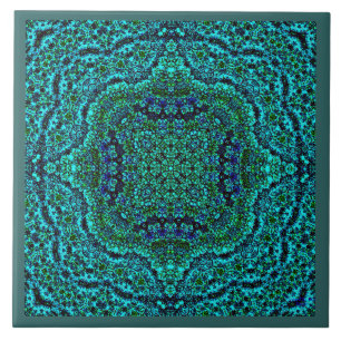 "Aqua Geo Jewel" Mandala Tile (Lijst) Tegeltje