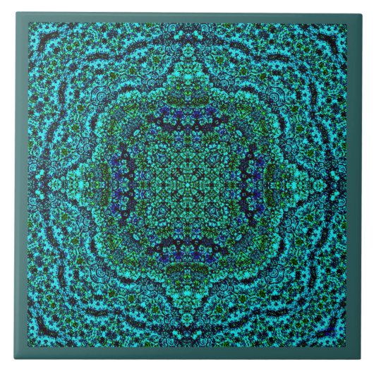 "Aqua Geo Jewel" Mandala Tile (Lijst) Tegeltje (Voorkant)