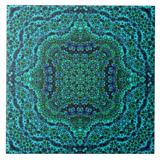 "Aqua Geo Jewel" Mandala Tile Tegeltje (Voorkant)