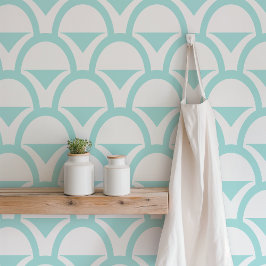 Aqua Geometric Scalloped Behang