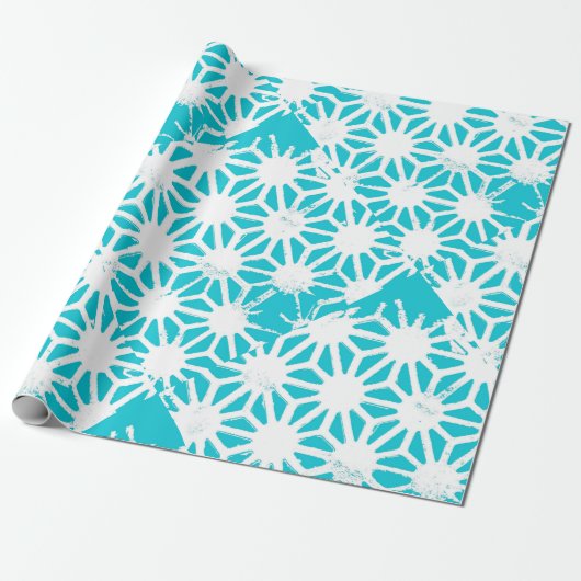 Aqua geometrisch patroon cadeaupapier (Uitgerold)
