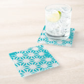 Aqua geometrisch patroon glazen onderzetter (Schuin)