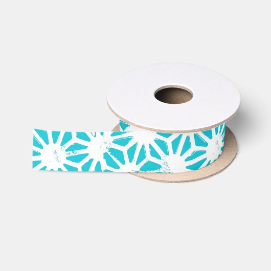 Aqua geometrisch patroon satijnen lint (Spoel)