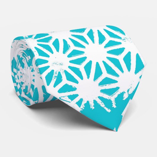 Aqua geometrisch patroon stropdas (Opgerold)