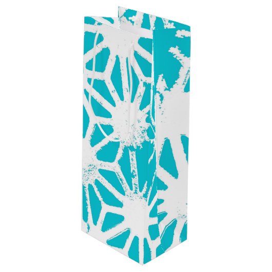 Aqua geometrisch patroon wijn cadeautas (Voorkant Gekanteld)