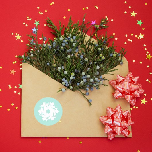 Aqua Geometrische Sneeuwvlok Ronde Sticker