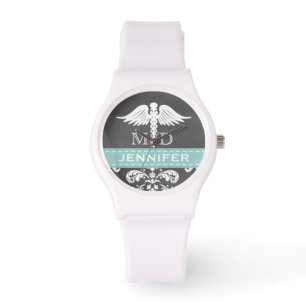 AQUA GEPERSONALISEERDE DOKTER CADUCEUS CHALKBOARD HORLOGE
