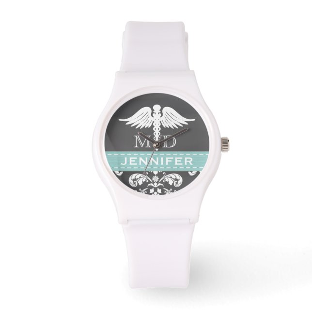 AQUA GEPERSONALISEERDE DOKTER CADUCEUS CHALKBOARD HORLOGE (Voorkant)
