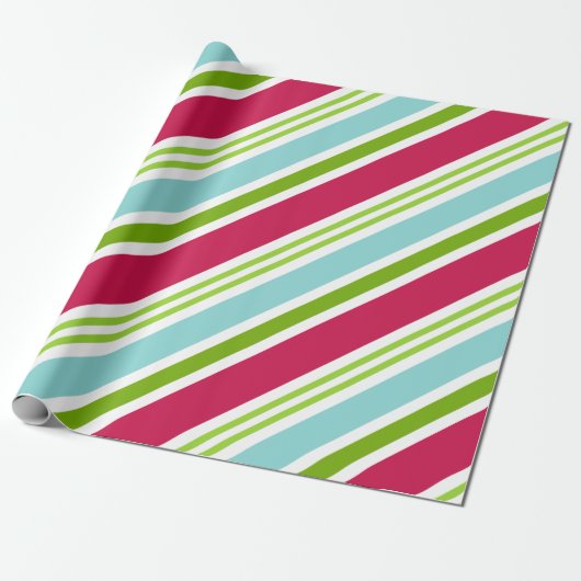 Aqua Gestreepte Kerst Inpakpapier (Uitgerold)