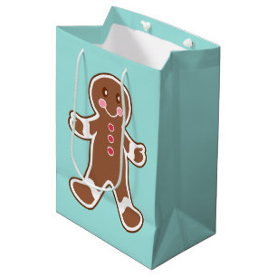 Aqua Gingerbread Jongen Kerstmis Gift Bag Medium Cadeauzakje