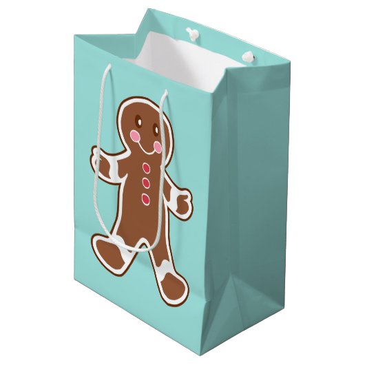 Aqua Gingerbread Jongen Kerstmis Gift Bag Medium Cadeauzakje (Voorkant Gekanteld)