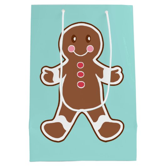 Aqua Gingerbread Jongen Kerstmis Gift Bag Medium Cadeauzakje (Achterkant)