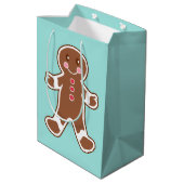 Aqua Gingerbread Jongen Kerstmis Gift Bag Medium Cadeauzakje (Achterkant Gekanteld)
