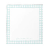 Aqua Gingham Aangepaste Naam Notitieblok (Voorkant)