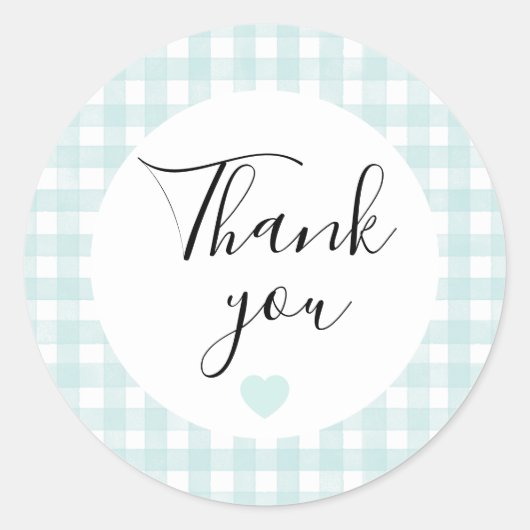 Aqua Gingham Bedankt Favor Sticker (Voorkant)