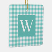 Aqua Gingham Check Initiaal Keramisch Ornament (Rechts)