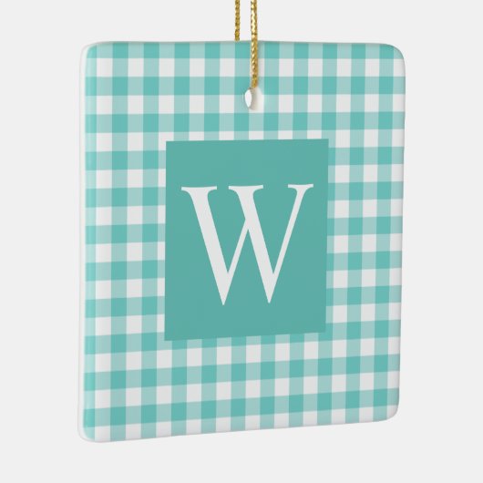 Aqua Gingham Check Initiaal Keramisch Ornament (Rechts)