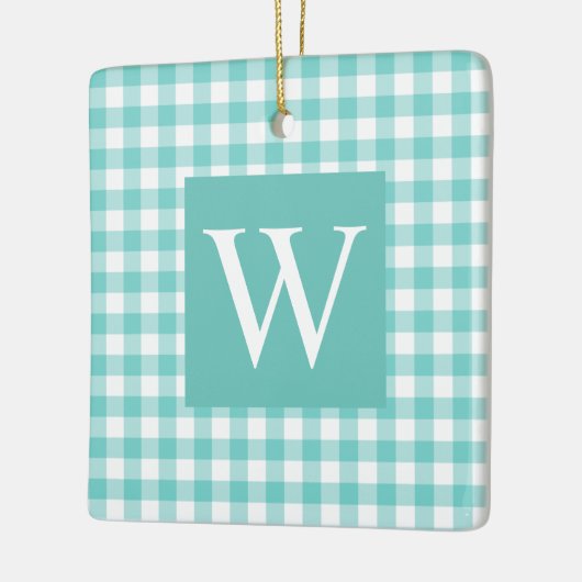 Aqua Gingham Check Initiaal Keramisch Ornament (Links)