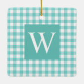 Aqua Gingham Check Initiaal Keramisch Ornament (Achterkant)
