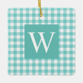 Aqua Gingham Check Initiaal Keramisch Ornament (Voorkant)