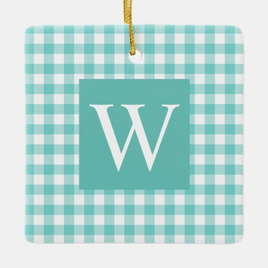 Aqua Gingham Check Initiaal Keramisch Ornament (Voorkant)