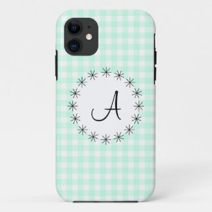 Aqua Gingham Check 'Monogram' iPhone 5 hoesje
