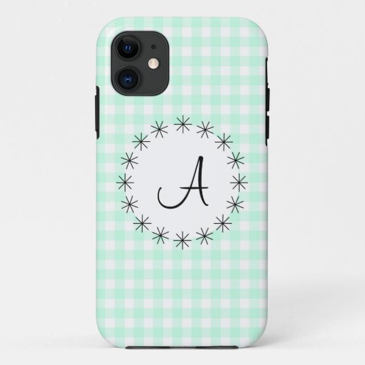 Aqua Gingham Check 'Monogram' iPhone 5 hoesje (Achterkant)