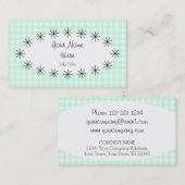 Aqua Gingham Check oval visitekaartje (Voorkant / Achterkant)