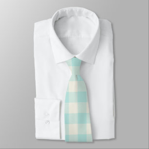 Aqua Gingham Check Plaid Stropdas