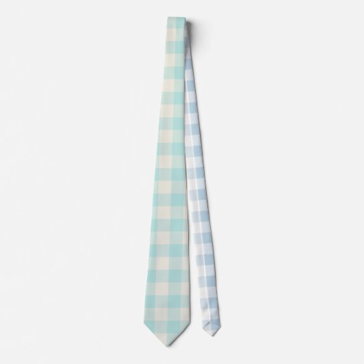 Aqua Gingham Check Plaid Stropdas (Voorkant)