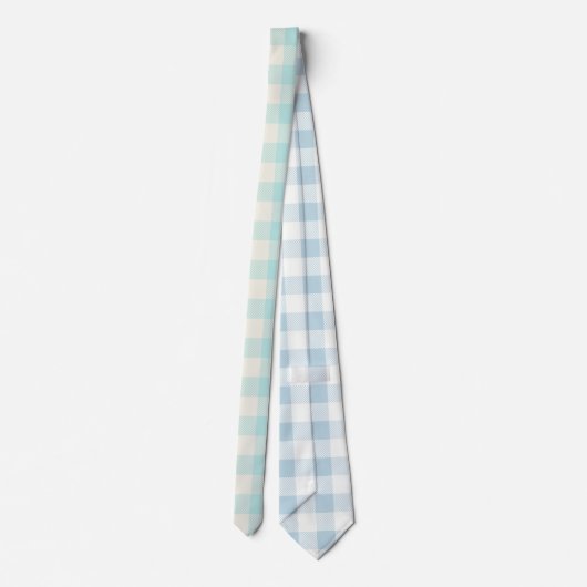 Aqua Gingham Check Plaid Stropdas (Achterkant)
