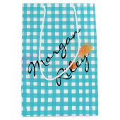 Aqua gingham en bloemen medium cadeauzakje (Voorkant)