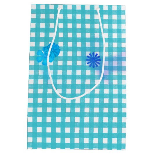 Aqua gingham en bloemen medium cadeauzakje (Achterkant)
