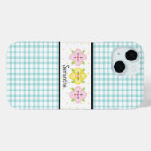 Aqua Gingham Geruite Bloem Monogram Case-Mate iPhone Case (Achterkant (horizontaal))
