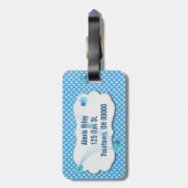 aqua gingham met windbloemen op afgeschuind label bagagelabel (Achterkant verticaal)