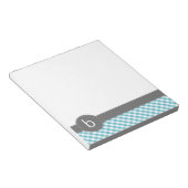 Aqua Gingham Pattern Monogram Notitieblok (Schuin)