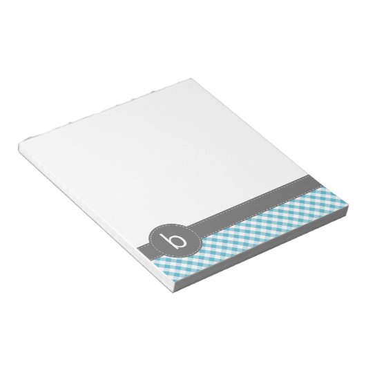 Aqua Gingham Pattern Monogram Notitieblok (Schuin)