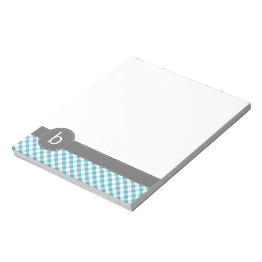 Aqua Gingham Pattern Monogram Notitieblok (Linkerzijde)
