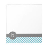 Aqua Gingham Pattern Monogram Notitieblok (Voorkant)