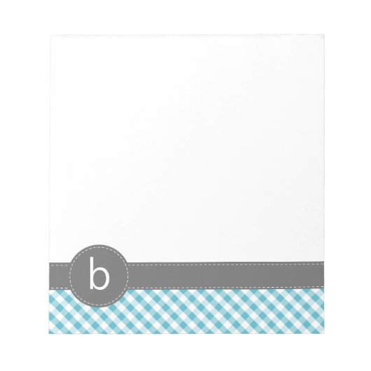 Aqua Gingham Pattern Monogram Notitieblok (Voorkant)