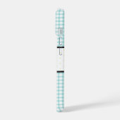 Aqua Gingham Plaid Bloem Monogram iPhone 15 Case (Linkerkant)