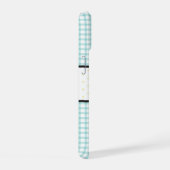 Aqua Gingham Plaid Bloem Monogram iPhone 15 Case (Rechterkant)
