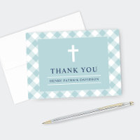 Aqua Gingham Plaid Eerste Heilige Communie Jongen