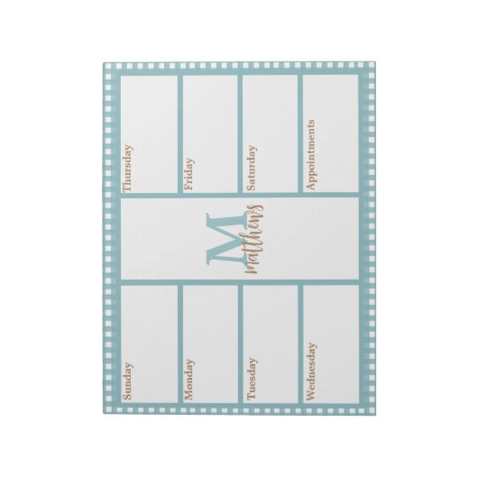 Aqua Gingham Plaid Weekly Planner Notitieblok (Linkerzijde)