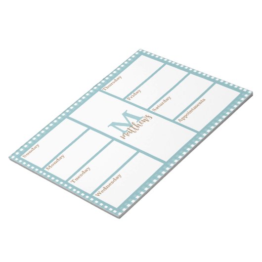 Aqua Gingham Plaid Weekly Planner Notitieblok (Schuin)