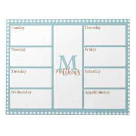 Aqua Gingham Plaid Weekly Planner Notitieblok