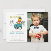 Aqua Giraffe in Boerderij Tractor Boys Foto Verjaa Kaart (Voorkant)