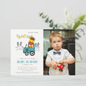 Aqua Giraffe in Boerderij Tractor Boys Foto Verjaa Kaart (Staand voorkant)